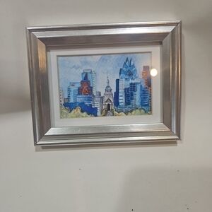 ACEO Style Mini Handpainted Framed Watercolor Framed And Matted Downtown Austin